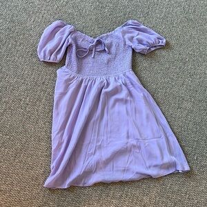 purple sundressss with puff sleeves